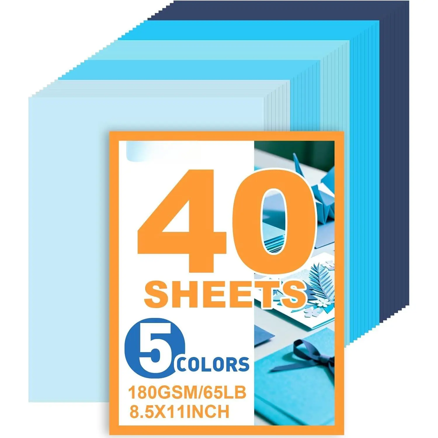 40 Sheets 8.5" x 11" Colored Cardstock, 5  Blue Shades of 180GSM/65LB Construction Paper, Blue Cardstock Printer Paper for Printing, Card Making, DIY Crafts, Party Decorations