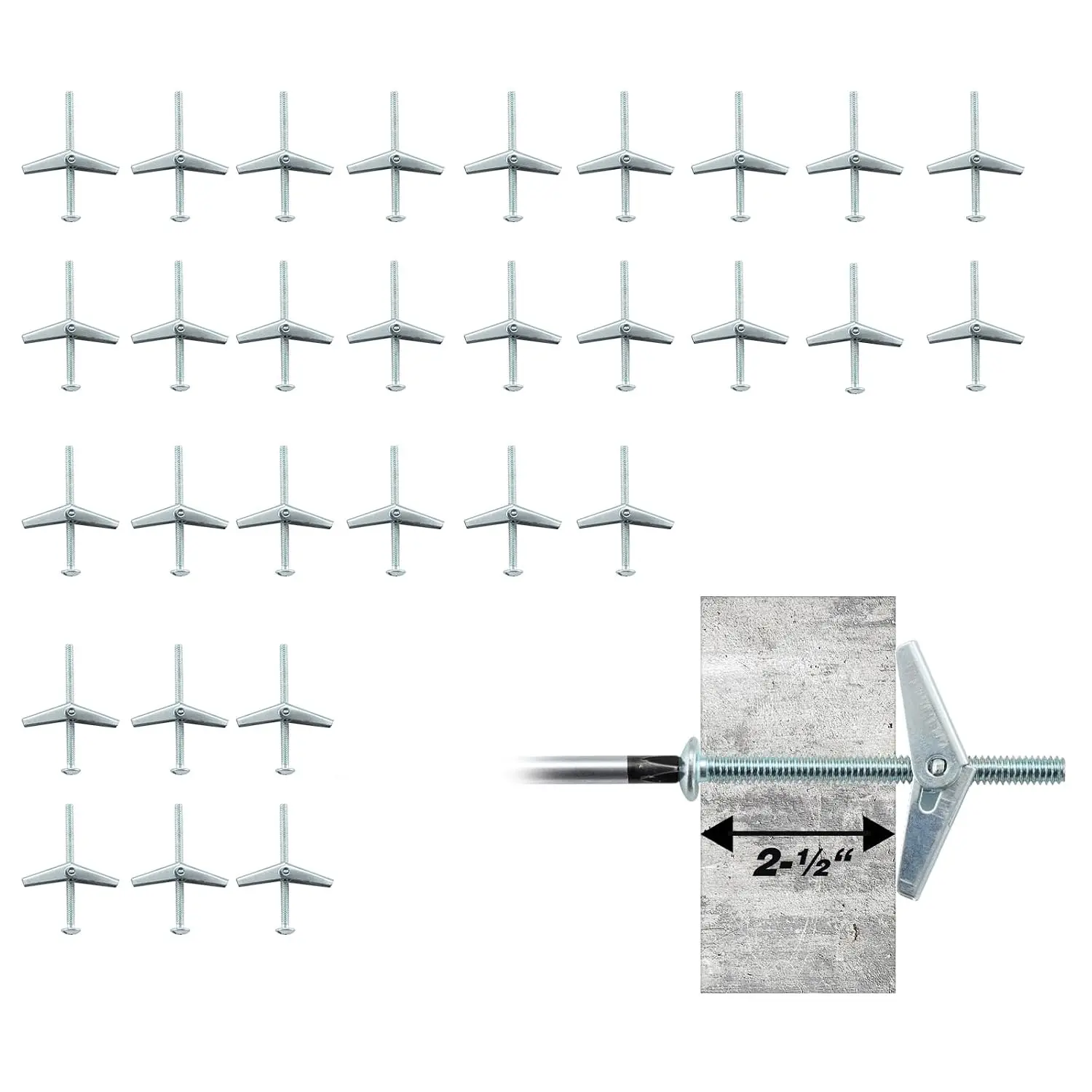 Toggle  1/8", 20 count Butterfly Toggle Anchors for Drywall, Mental Hollow Wall Anchors,  Toggle Bolt and Wing Nut Set
