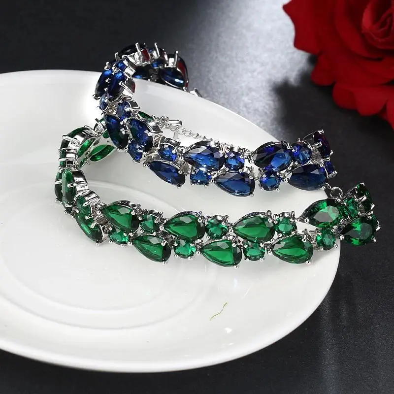 Retro Statement Bangle Bracelet with Multi-Color Water Drop Simulated Gems for Females, Elegant Zirconia Party Wear Jewelry, Statement Pieces, Bangle-Style, Classic Retro