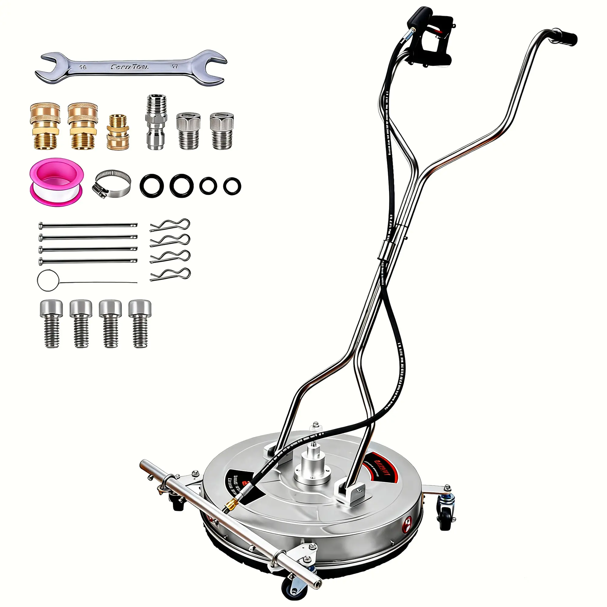 Heavy Duty 24" Stainless Steel Pressure Washer Surface Cleaner - 4 Wheels, Dual Handles - Outdoor Floor Cleaning Attachment for Patios, Driveways, Sidewalks, Decks