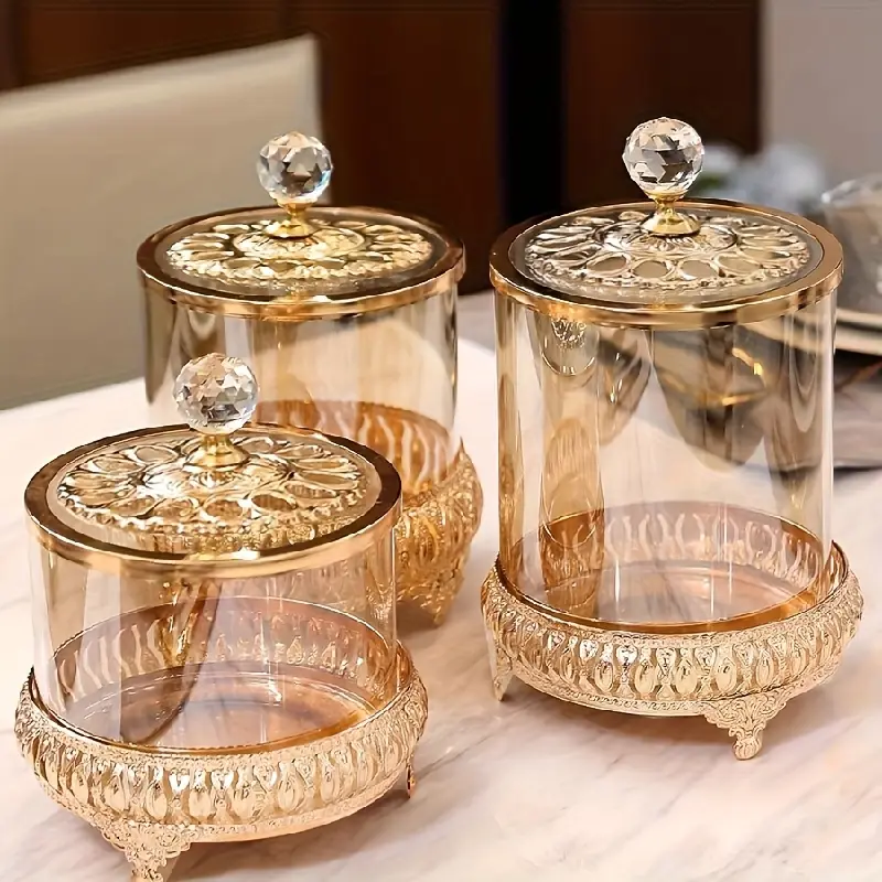 Glass-Metal Candy Storage Jar with Polished Finish, Elegant Look & Crystal Top, Multifunctional Home Organizer for Holidays & Special Occasions