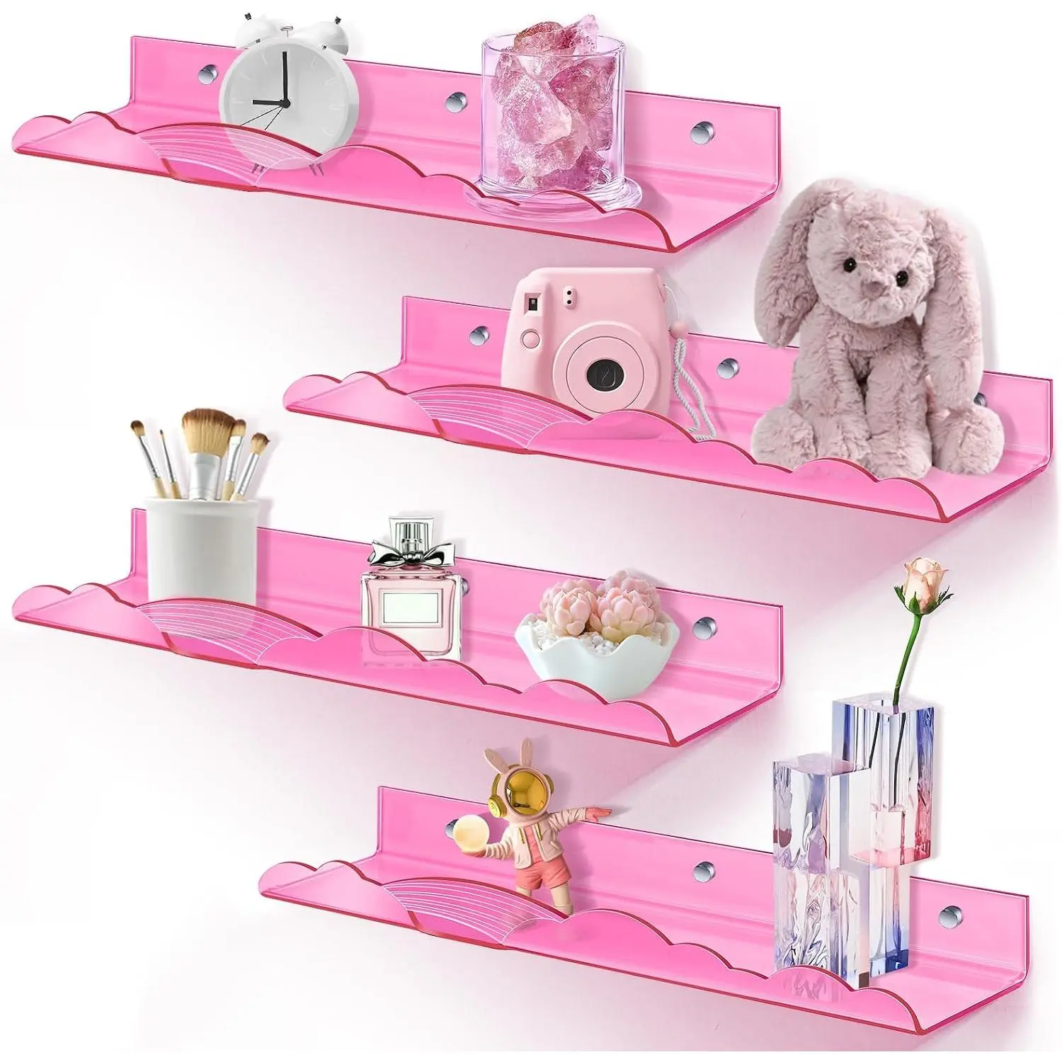 Rainbow  Floating Shelves, Wall Mounted, 15in, 4 Pack,  | Display Ledge for Books Toys  Storage,  Bookshelves, Bathroom Bedroom Living Room Wall Organizer