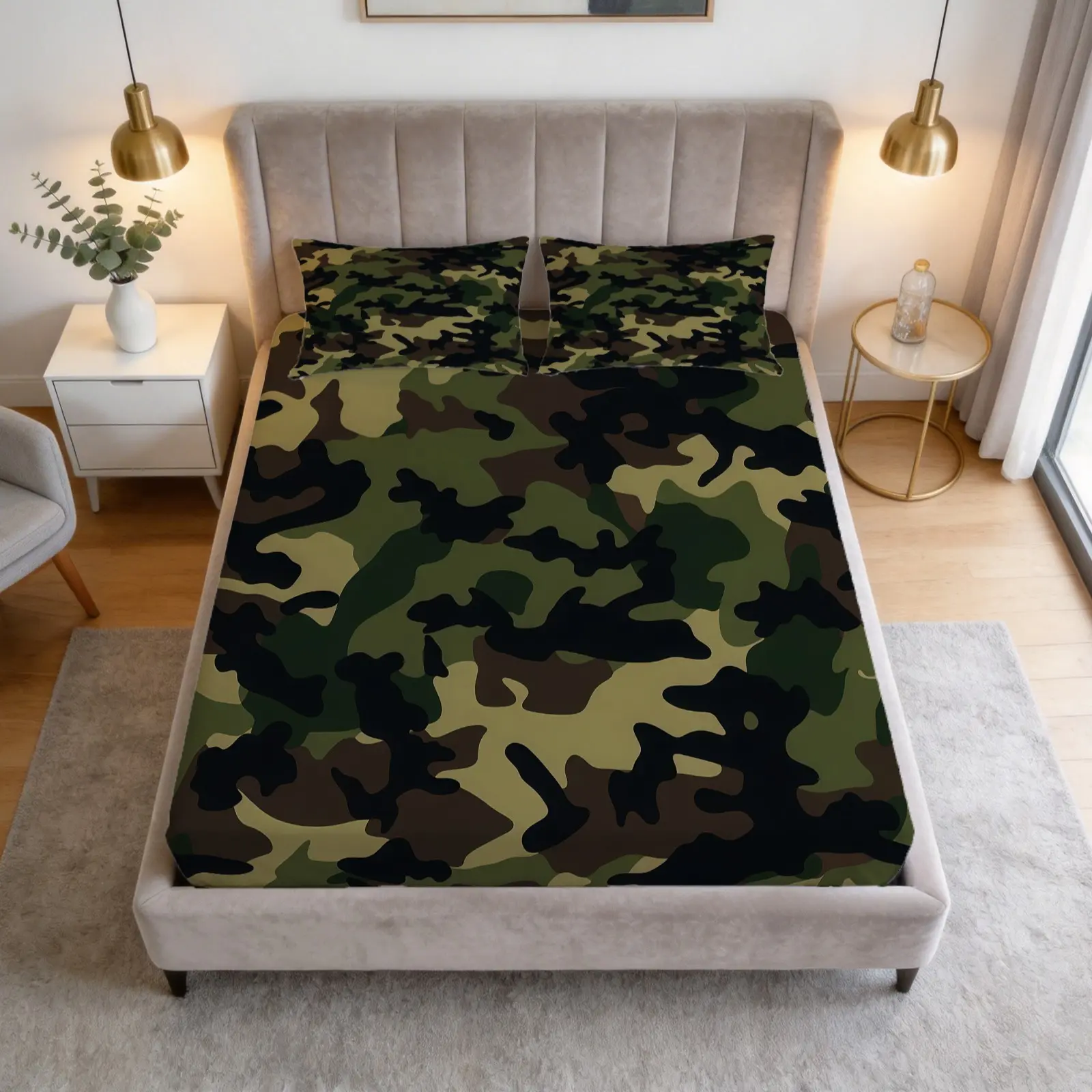 Camouflage Printed Pattern Bed Sheet Set, 1 Bed Sheet With 2 Pillowcases (Excluding Pillow Core), Outdoor Camping Style Bedding, Decorative Bedding Set, Suitable For Bedroom Decoration