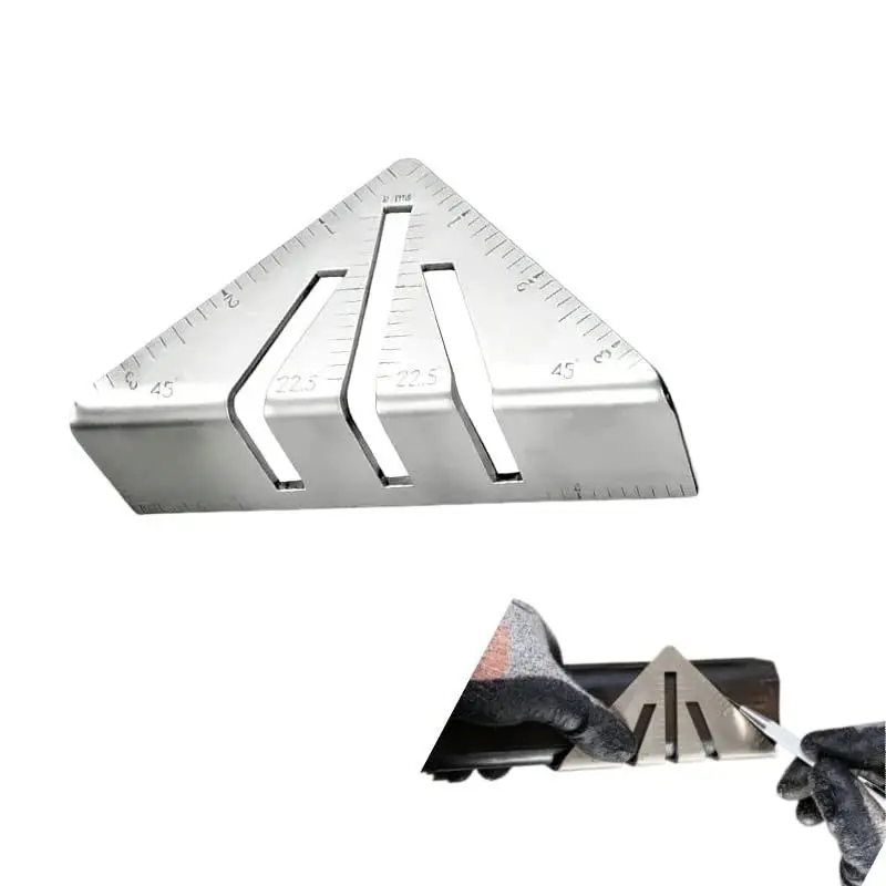 22.5°-90° Miter Square Ruler Professional Heavy Duty Metalworking Miter Square,  Upgrade 3D Multi-Angle Protractor, High Precision Metal Triangle Ruler, Carpenter Measuring Layout Tool, Measuring Tools