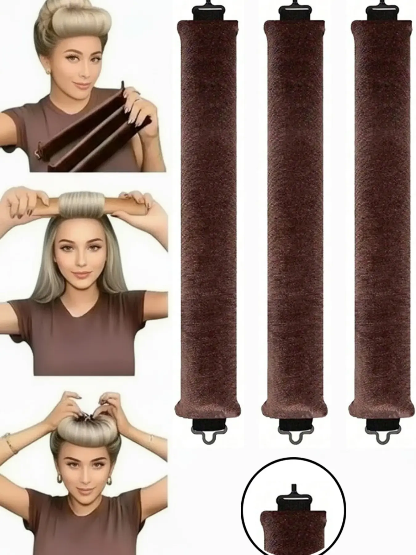 3Pcs Hair Rollers Set, Satin Heatless Curling Set - Hair Rollers, Headband Hair Curlers & Hot Rollers, To Sleep In, Overnight Hair Curlers, High Resilience Rubber Filling, Softer Durable ,Hair Styling Tools