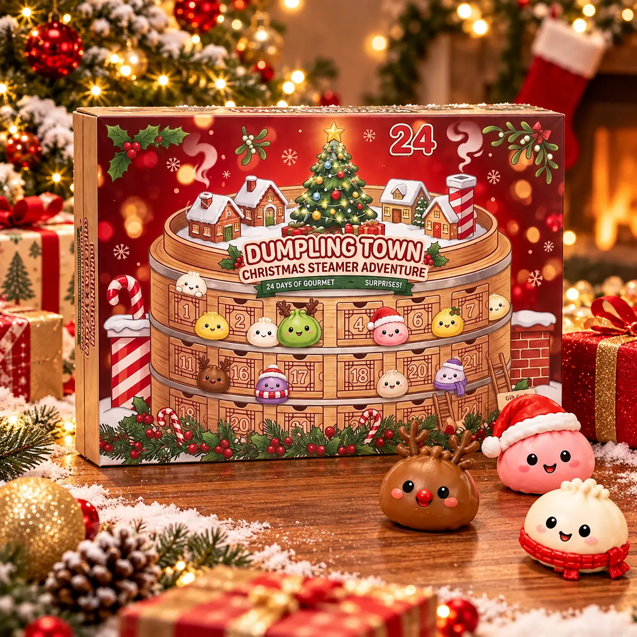Christmas 24PCS Dumpling Squishy Advent Calendar Set, Cute Kawaii Mini Sensory Fidget Toys Collection, Soft Squeeze Holiday Collectible Toy Set for Kids, Christmas Gift Idea, Stocking Stuffer, Party Favor, Desk Decoration