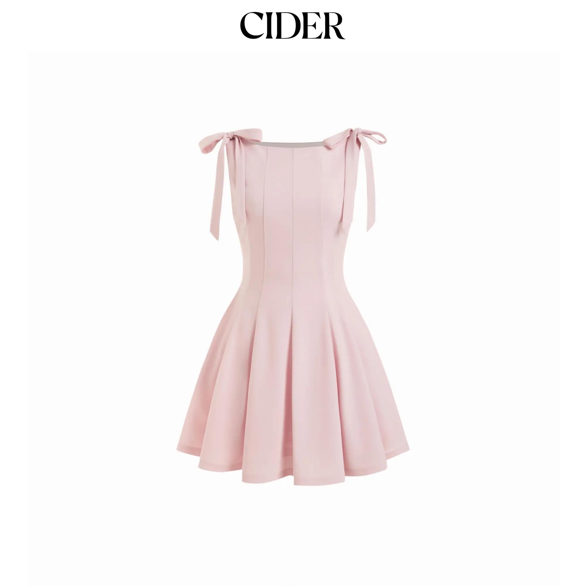 Cider Bowknot Boat Neck Sleeveless Pleated Flared Mini Dress SohoChic