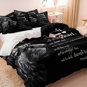 Christian Lion Print Duvet Cover Set, Bible Verse Design, Soft Fabric, Includes 1 Duvet and 1-2 Pillowcases, Ideal for Believers Master  Bedroom Decor