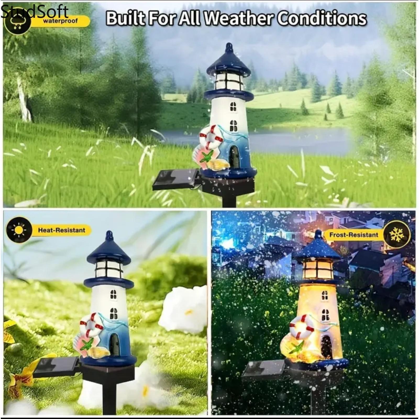 2026 New Solar Powered Lighthouse Garden Lights, LED Resin Nautical Pathway Lights, Outdoor Lawn Decor