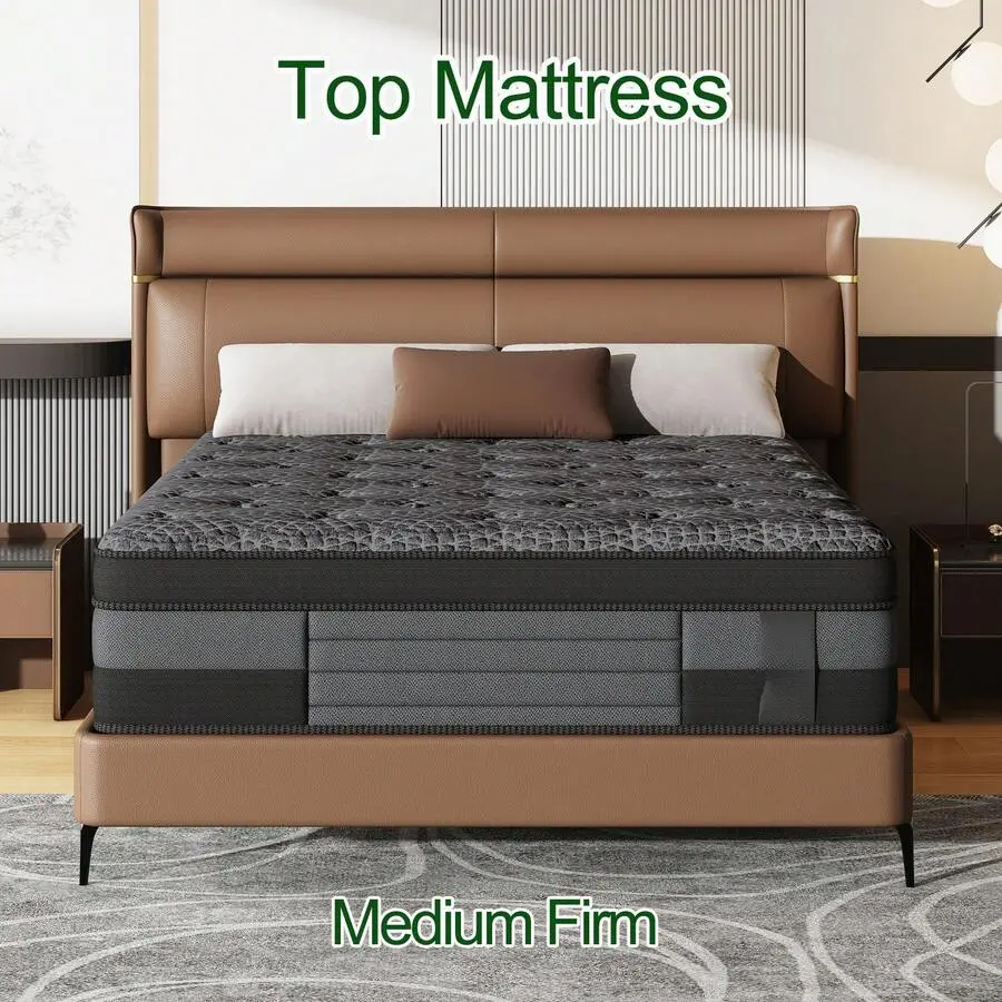 12/14 Inch Twin Full Queen King Size Mattress 2026 Upgraded Hybrid Cooling Gel Memory Foam & Pocket Coils, Medium Firm Mattress In A Box For Back Neck Pain Relief, Motion Isolation, Edge Support, Breathable,Gray, Queen Size Mattress, Full Size Mattress