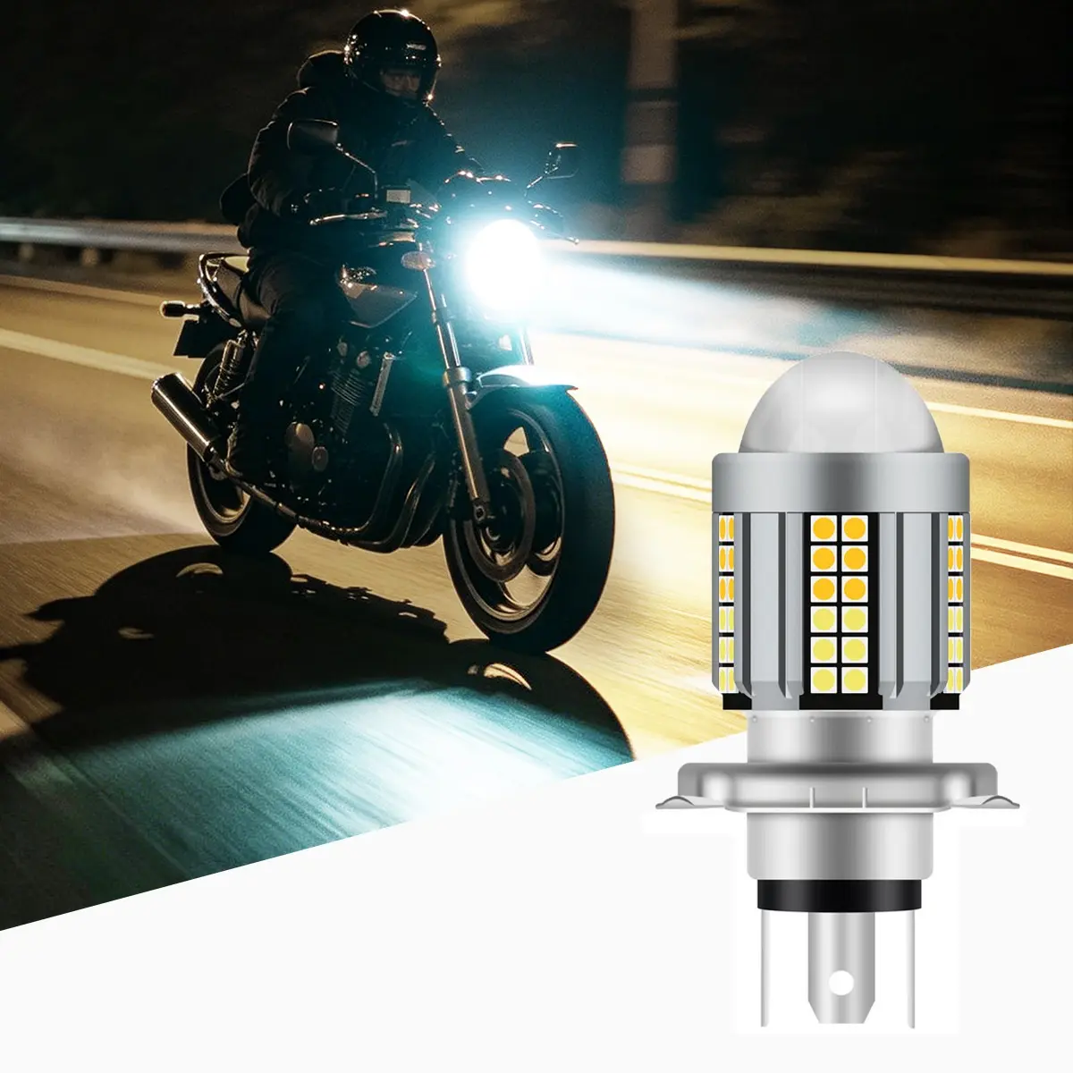H4 Ba20d LED Motorcycle Headlight, Csp Dual Color, Hi Lo Beam Lens, Fog Lamp for Motobike Scooter, Running Light, Led Headlights