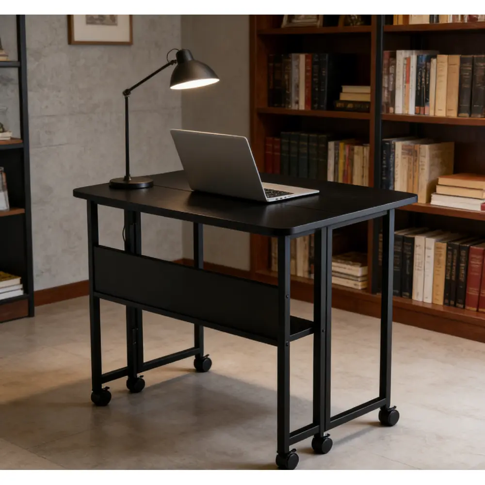 31.5 Inch Folding Desk, Small Foldable Computer Desk for Small Spaces, Portable Writing Desk for Home Office, Bedroom Study Table, Space Saving Compact Office Desk with Easy Fold Design, Modern Minimalist Laptop Desk, Black