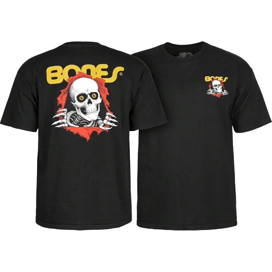 Double Sided Skull Bones Graphic T Shirt Unisex Crew Neck Short Sleeve Vintage Skate Streetwear Casual Cotton Top For Skateboard Fans Daily Summer Outfits