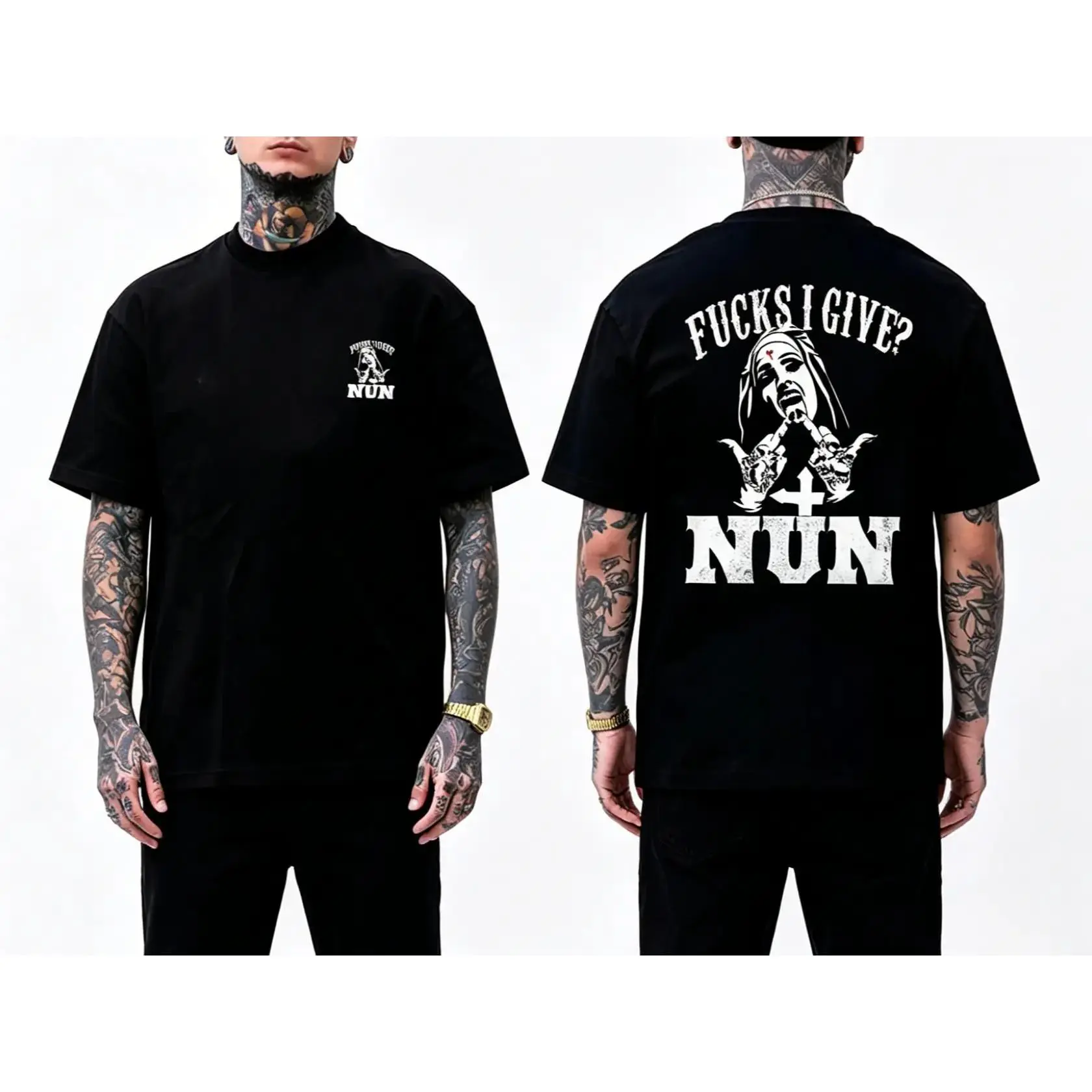 F@ck I Give Nun T-shirt - Double Sided Shirt, Sweatshirt, , Unisex Shirt, Naughty Clothes Men, Menswear Classic,   Classic Menswear Oversized Pocket Sport