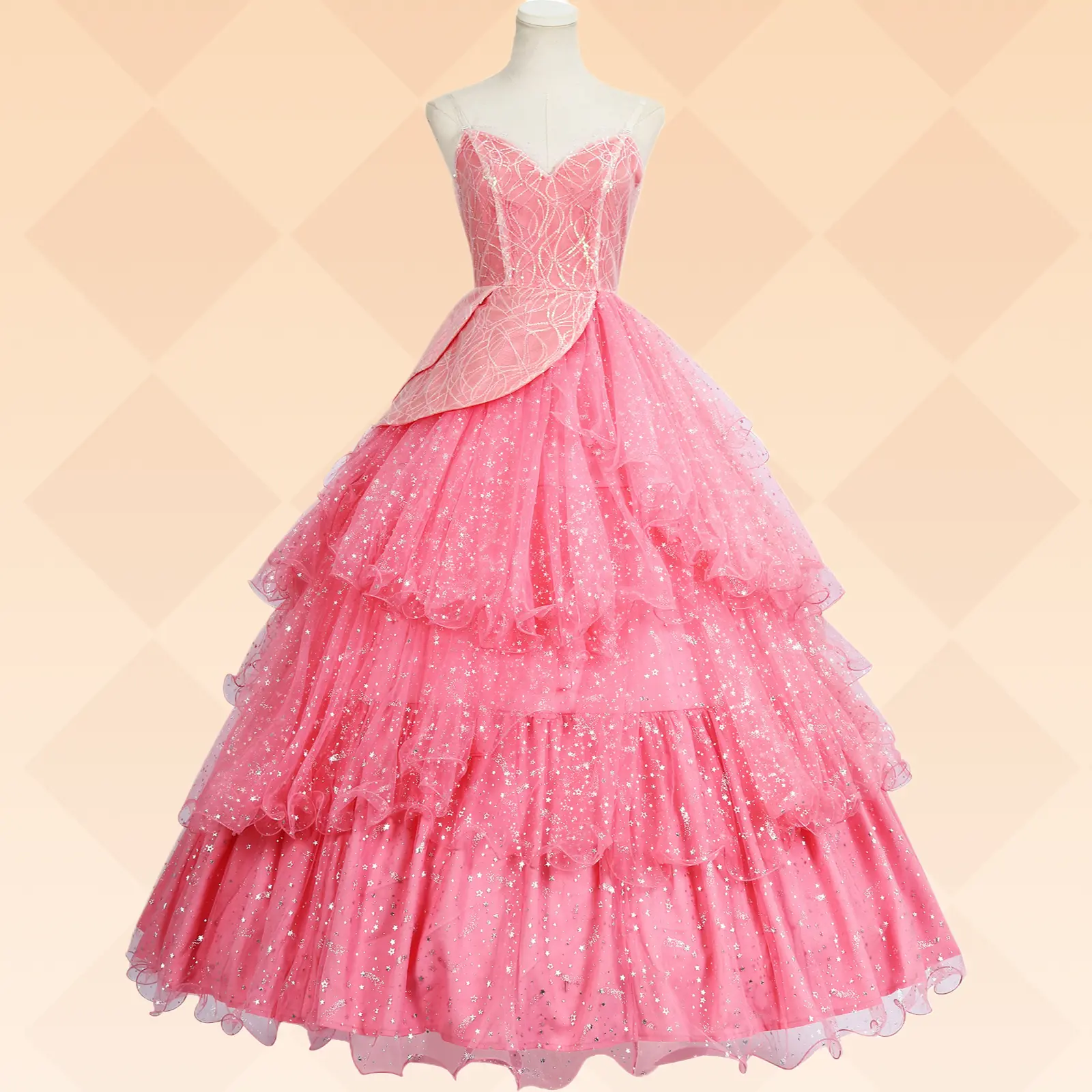 Wicked Glinda Pink Formal Dress Cosplay Outfit Wizard Of Oz Prequel Halloween Party Costume Wear