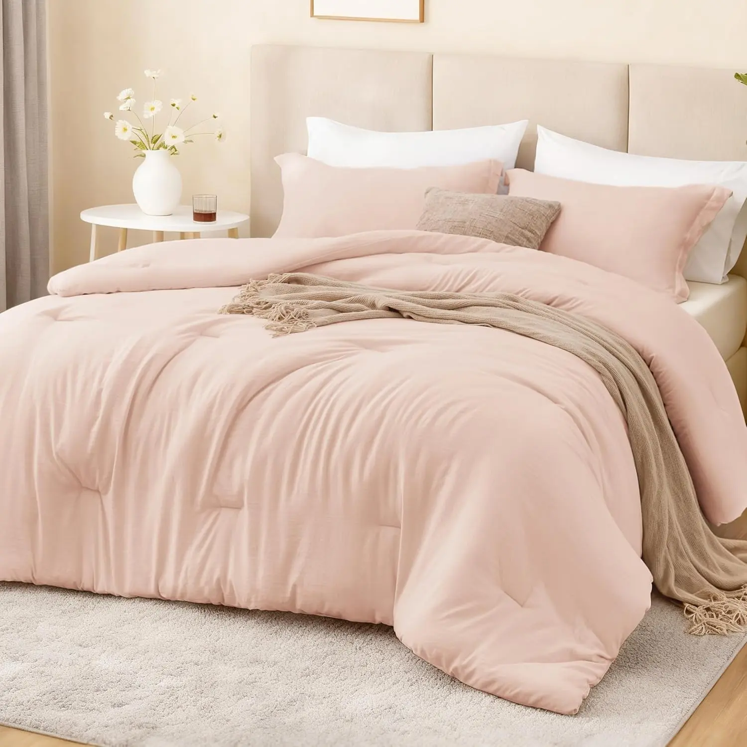 Pink Full Comforter Set, 3-Piece Prewashed Bed Set with 1 Comforter (79 x 90 in) & 2 Pillowcases, Lightweight & Breathable for All| Soft