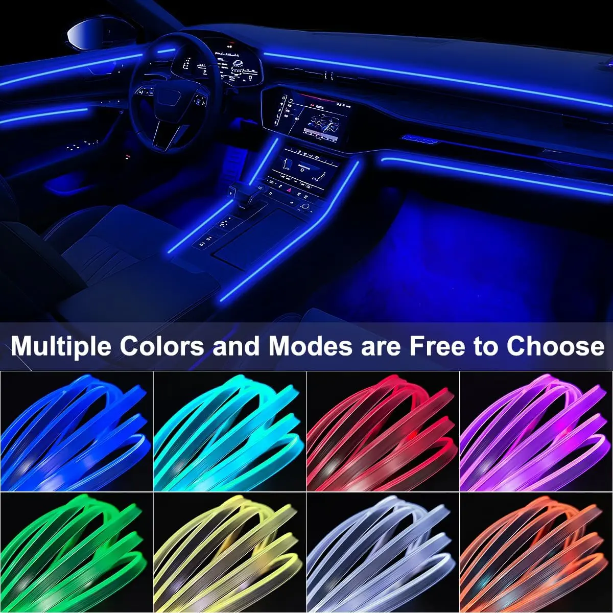 Multicolor LED Car Interior Ambient Lights | USB Fiber Optic Neon Wire Strip Kit | RGB Dashboard & Center Console Decoration Lighting Accessories