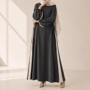 Women's Contrast Panel Abaya with Drawstring Detail & Balloon Sleeves (MA421) - Modest Fashion, Abaya Fashion Summer Islamic Modesty Clothing