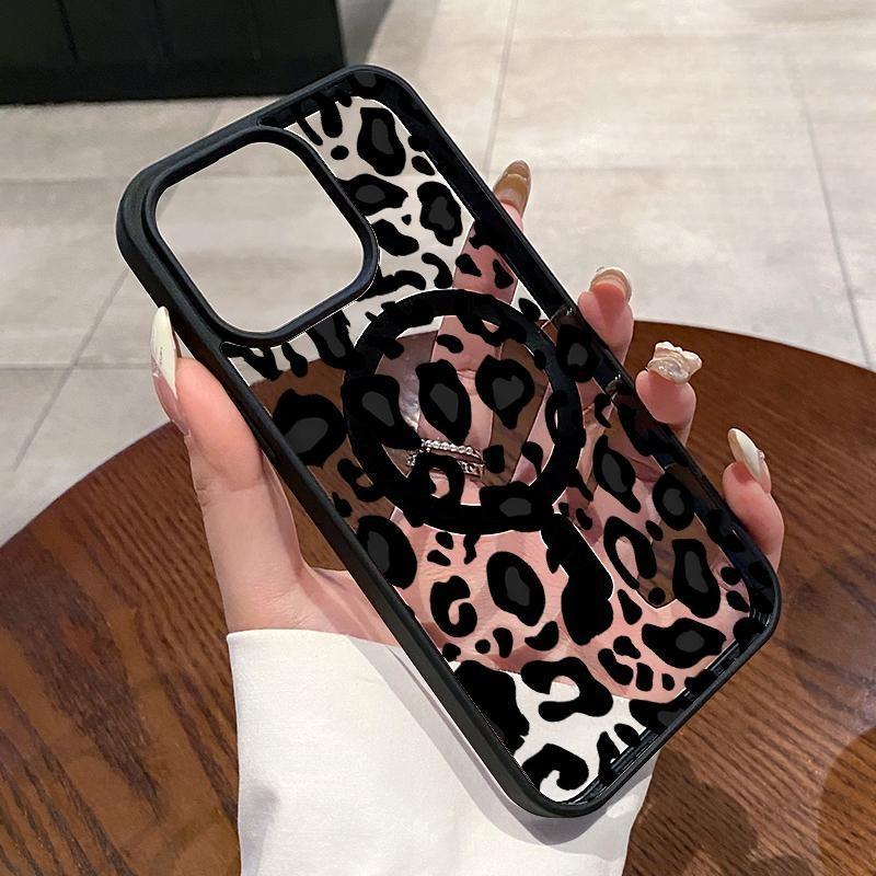 MagSafe Case Compatible with iPhone 17 16 E Pro Max 15 Plus 14 13 12 11 Air Black - White Leopard Lure Clear Acrylic Back Drop Protection Pocket-Friendly Cellphone Cover Gift for Girl