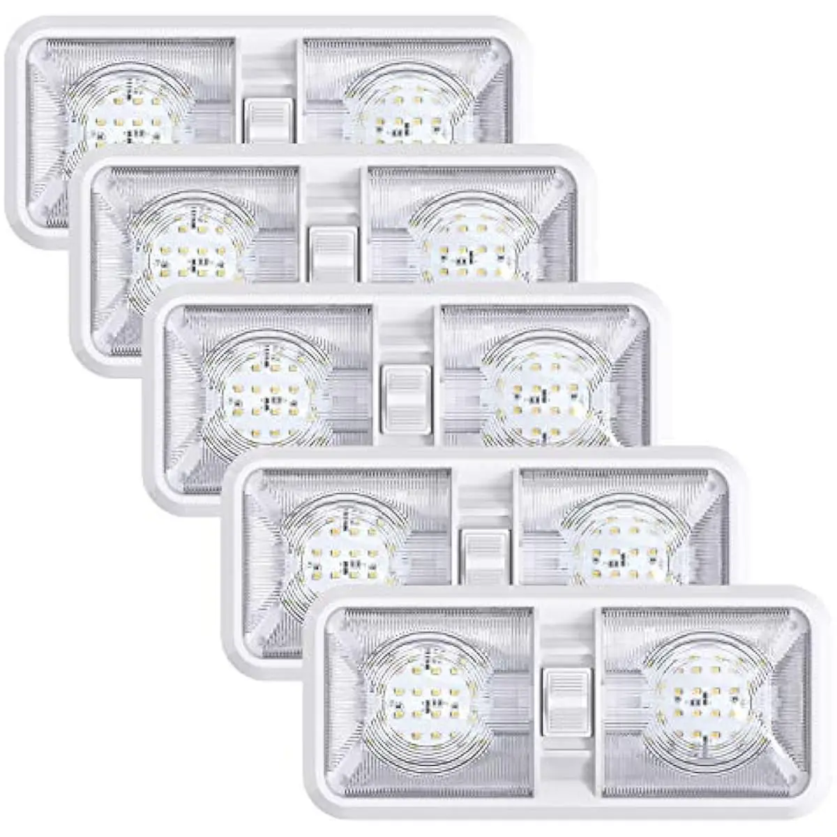 LED 5 Pack RV LED Ceiling Double Dome Light Fixture ON/OFF Switch Interior Lighting for Car/RV/Trailer/Camper/Boat DC 11-18V Natural White 4000-4500K 48X2835SMD (Natural White 4000-4500K, 5)