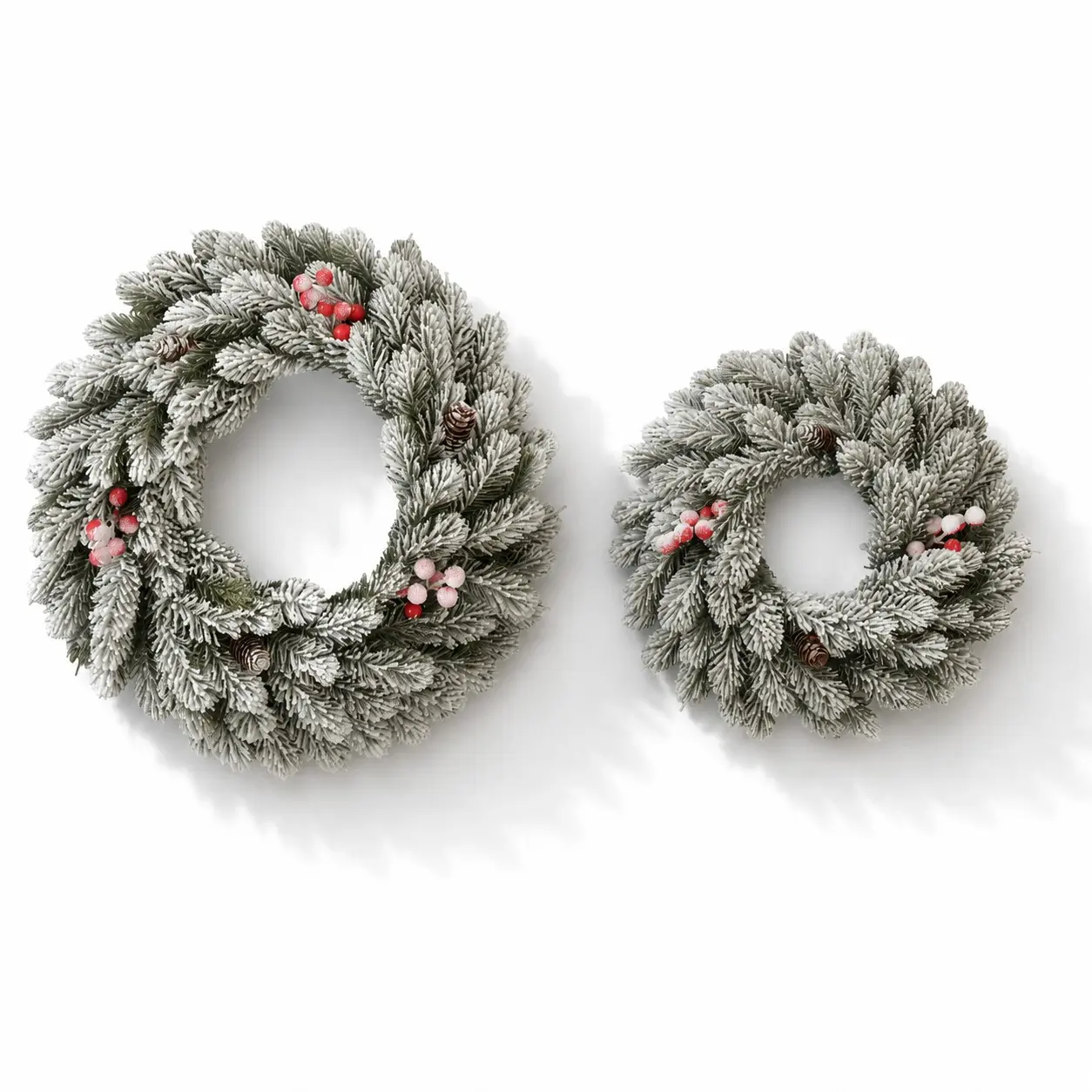 2pcs Frosted Norfolk Pine Christmas Decor, Artificial Holly Berries, Natural Pine Cones, Snowy Christmas Hanging Ornament, Winter Village Style