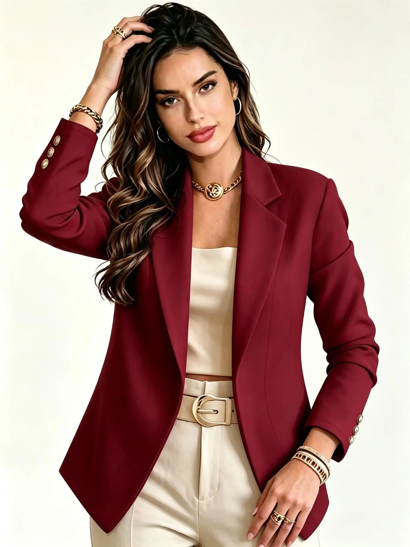 Women's Plain Suit Jacket, Long Sleeve Lapel Elegant Slim-Fit Outerwear, Perfect for Office, Dates and Parties