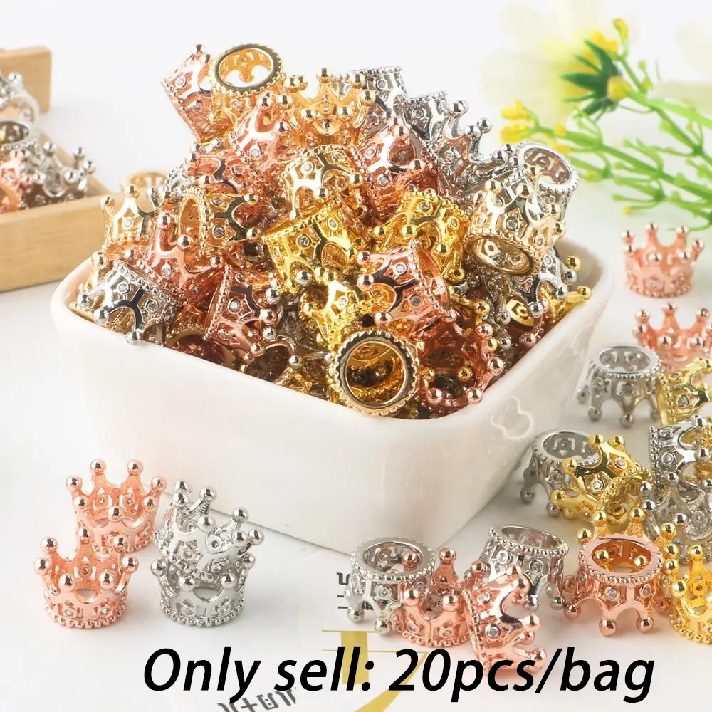 20 pieces of rhinestone electroplated crown shaped bead alloy loose spacing bead jewelry making DIY bracelet necklace accessories Beads Charms Accessories Diy Beading Accessories Bead Set Necklace Making Supplies Beads For Bracelets Beads For Crafts