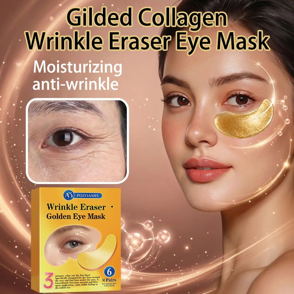 POZOAMIS Gilded Collagen Wrinkle Eraser Eye Mask, 3-Minute Golden SPA Collagen Eye Patches, Reduce Fine Lines & Wrinkles, Brightening Under Eye Treatment, Firming Anti-Aging Eye Mask, 6 Pairs