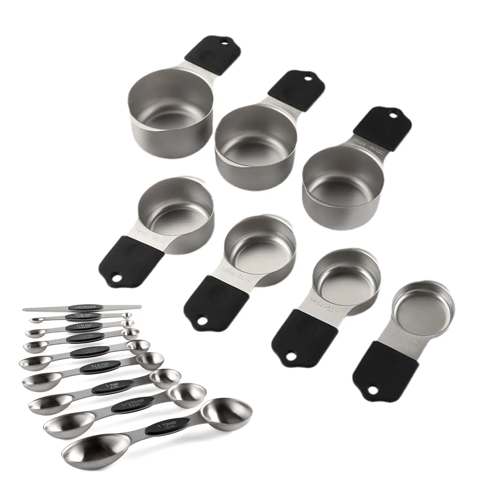 Gaomon 16 Piece Magnetic Measuring Cups and Spoons Set, Stainless Steel Dry Liquid Measuring Tools with Leveler, US Metric Dual Scale, Space Saving Kitchen Gadgets for Baking Cooking