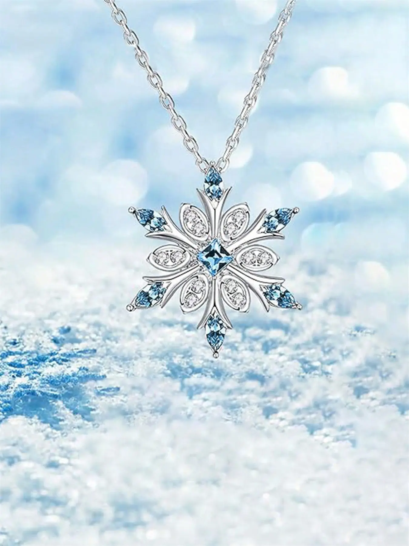 1 Pc Gorgeous Snowflake Cubic Zirconia Necklace Pendant For Women For Christmas Day Gift Wedding Engagement Anniversary Party Jewelry