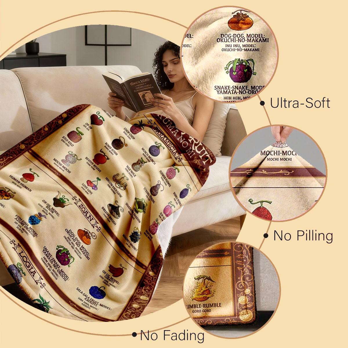 Devil Fruit Theme Flannel Blanket, Large Size, Soft Lightweight Warm, Perfect for Bed Sofa Office Camping Travel, Cozy Throw Blanket, Decorative Giftable Blankets