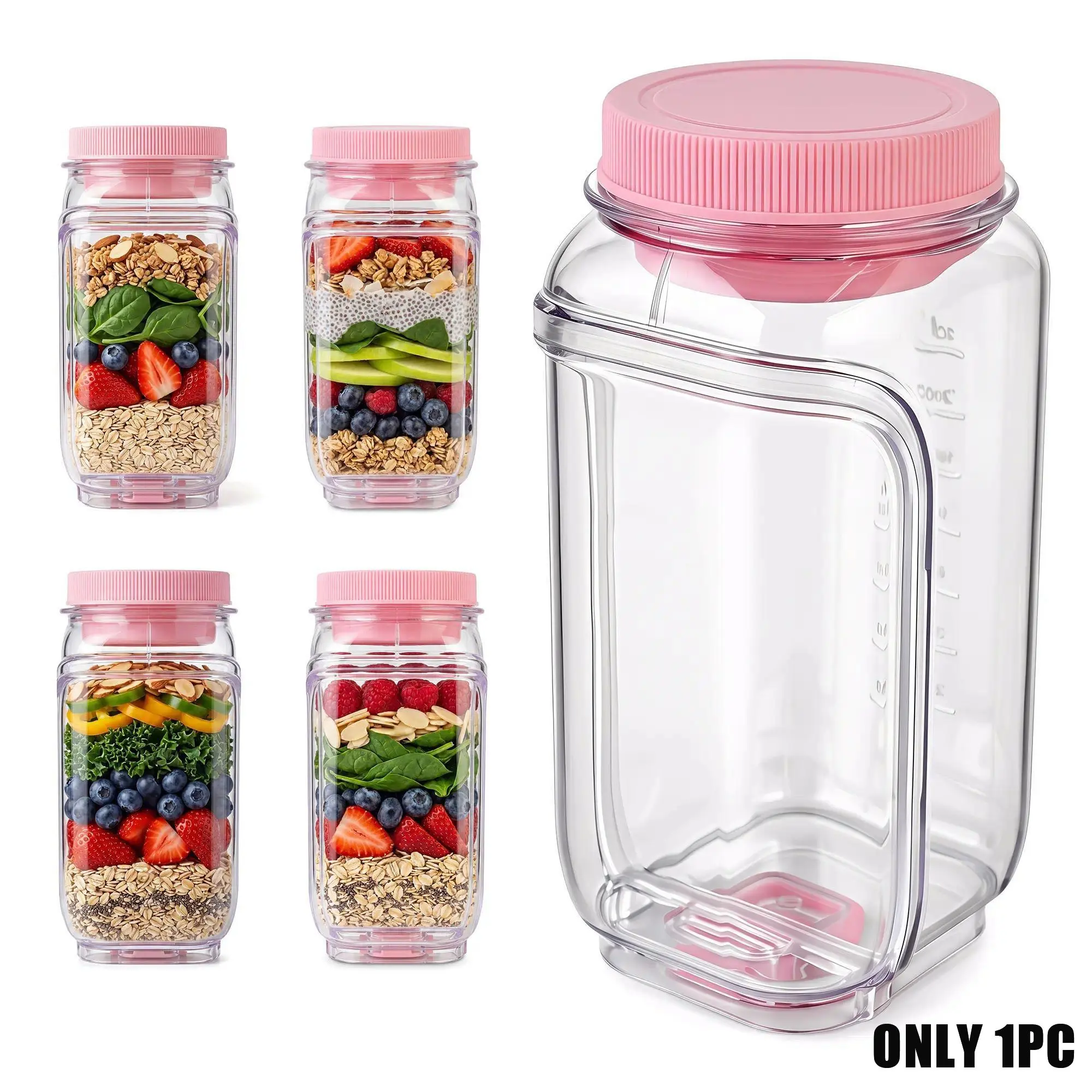 Salad Jar with Side Opening Leakproof Portable Glass Container Salad Container with Dressing Cup & Lid Lid-to-Bowl Design Dishwasher & Freezer Safe for Office Gym Travel Picnic Pink summerwins Leak Proof Containers Glass Food Storage