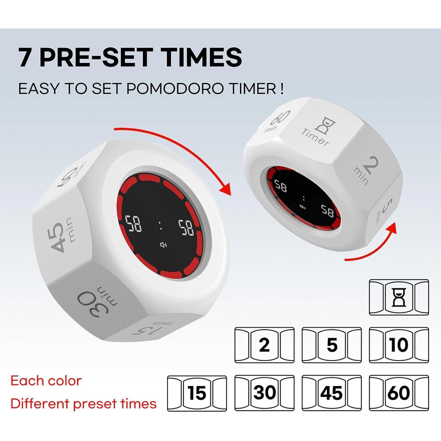 Flip Cube Pomodoro Timer - Rechargeable Visual Countdown & Count Up Stopwatch, 7 Preset Intervals, 3 Modes, Productivity Tool for , , Study, Work & Kitchen (White) Flip Cube Pomodoro Timer - Rechargeable Visual Countdown & Count Up Stopwatch, 7 Preset Intervals, 3 Modes, Productivity Tool for , , Study, Work & Kitchen (White)