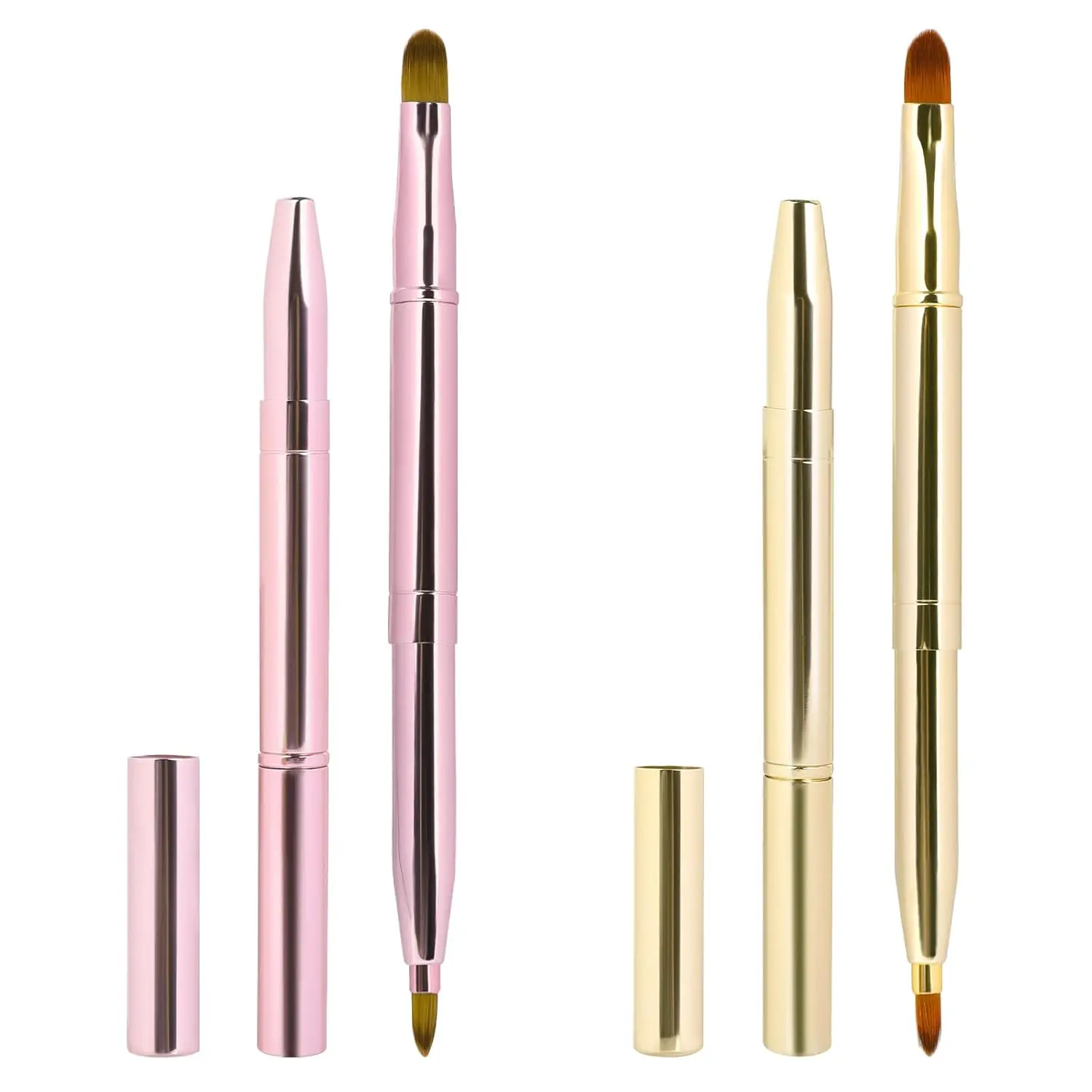 2 Pack Retractable Lip Brush for Lipstick with Cap, Double-Ended Lip Makeup Brushes Retractable Lip Gloss Lipstick Brush Applicator Travel Black Red