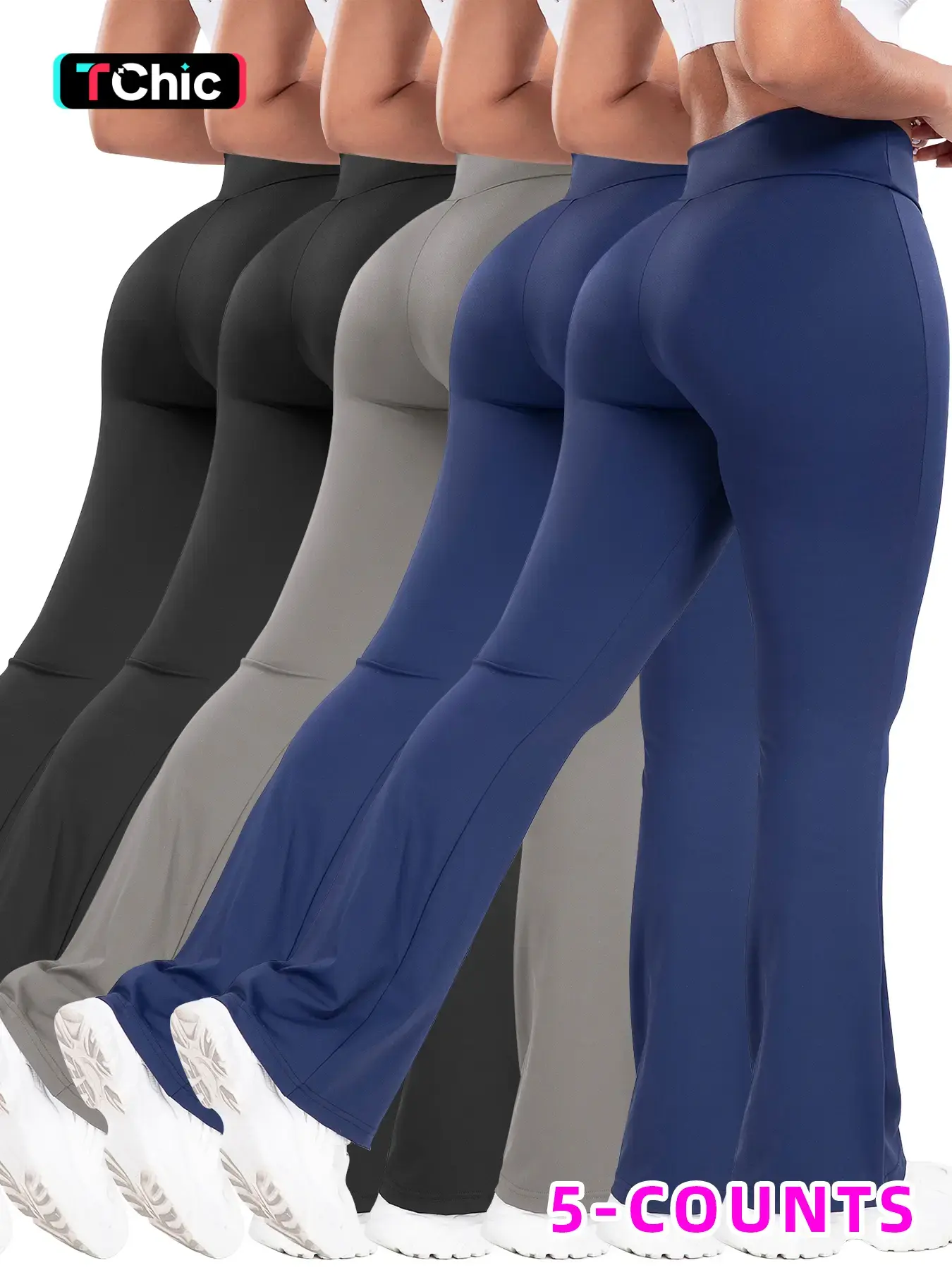 Women's Cross Waist Elastic Running Pants, Long Yoga Wide Leg Pants, Fitness Yoga Pants, Comfortable Fashion Sportswear, 5 Pack Sports Trousers, Active Gym Pants, Fitness Bottoms, Activewear Bottoms