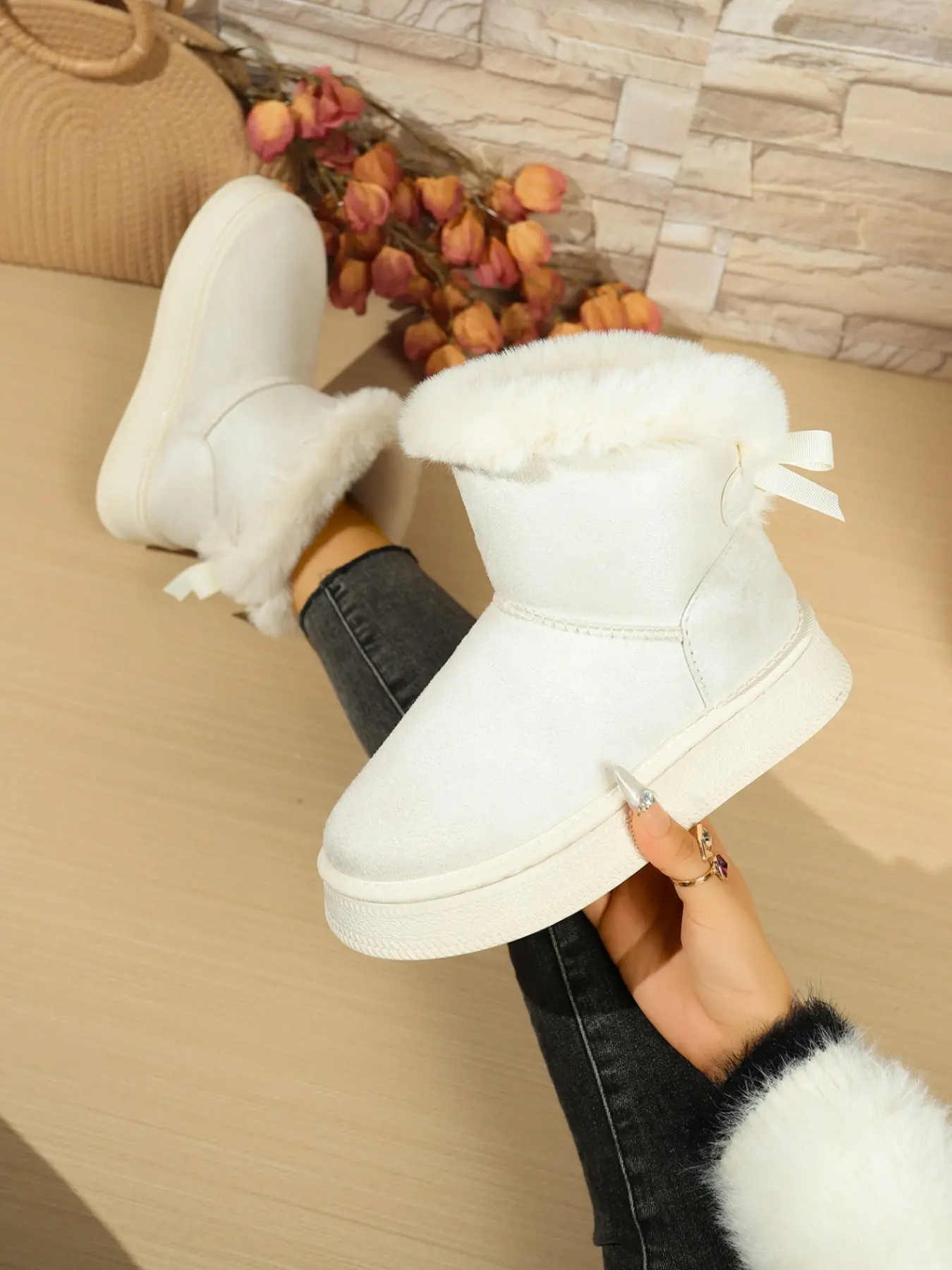 New Women's Retro Thick Sole Winter Boots, Slip-On Ankle Boots, Soft Fleece Lined Warm Shoes, Anti-Slip Street Style Casual Shoes