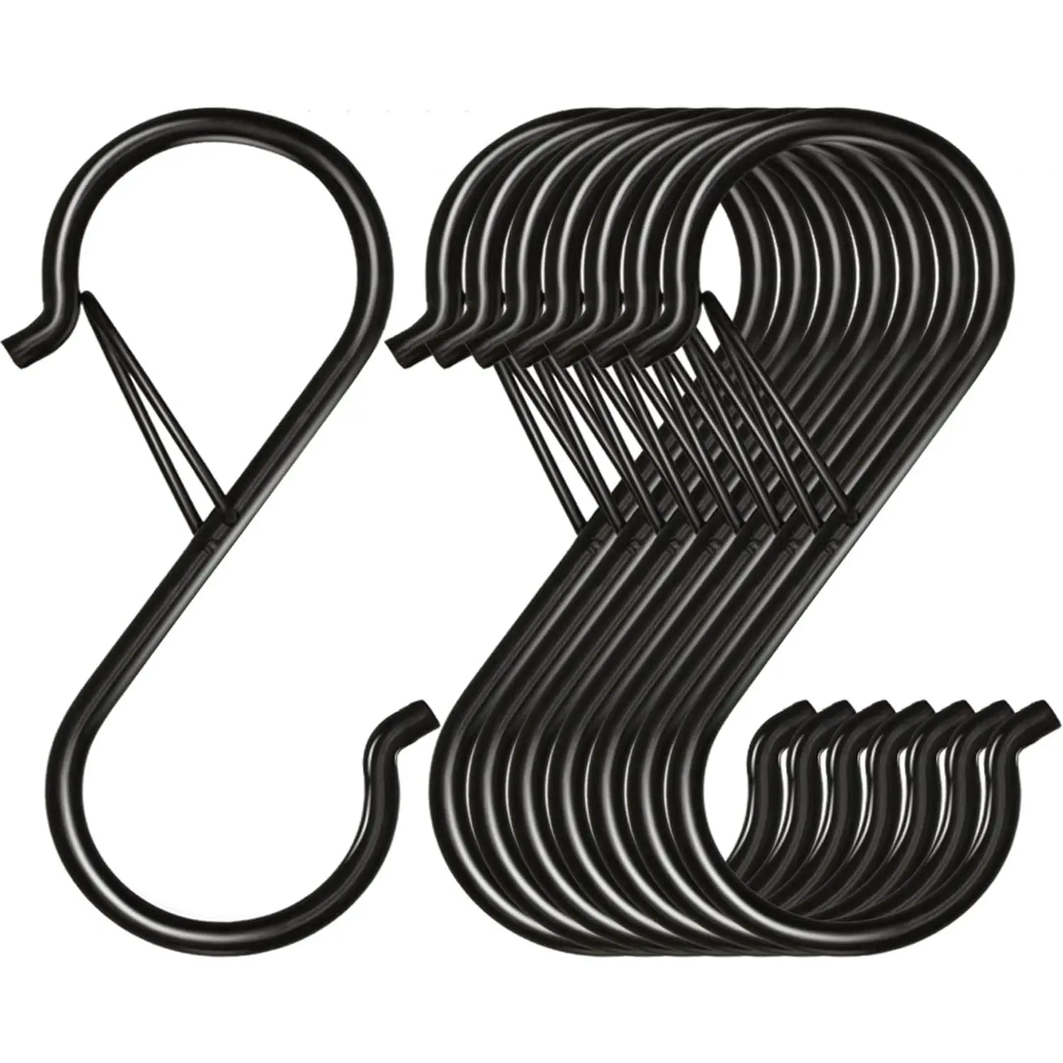 8 Pack S Hooks for , 3.5 inch Heavy Duty Metal S Hooks with Safety Buckle S Shaped Hooks Pot Rack Closet Hooks for  , Clothes, Kitchen Utensil, Pots, Pans, Bags (Black)