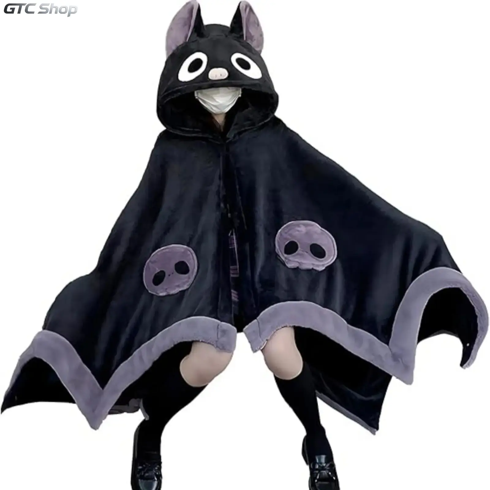 Oversized Devil Bat Hooded Wearable Blanket for Adults, Free Size Luxurious Coral Fleece Sherpa Wrap Cloak with Demon Wings, Soft Cozy Halloween Throw Hoodie, Holiday Gift for Women Halloween Christmas