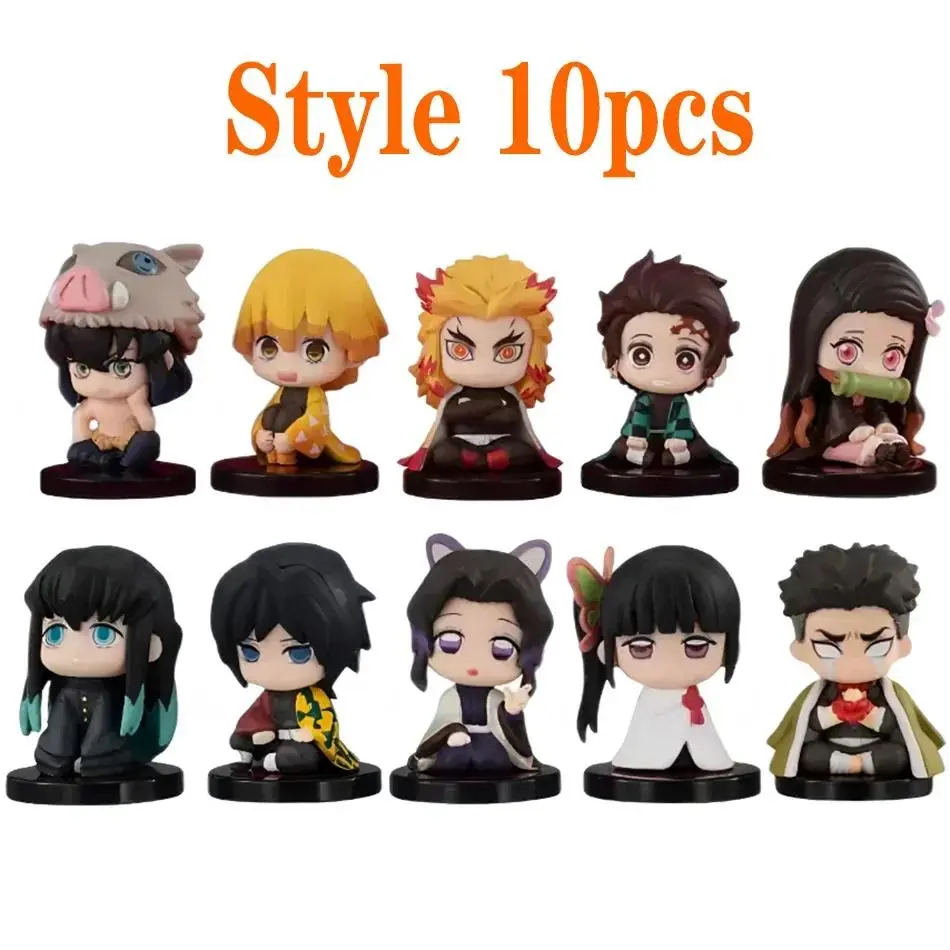 10pcs/Style High-Quality Premium Version 4.5cm Q-Style Demon Slayer Sitting Ghost Dolls, Tanjiro Nidouzi Inosuke Zenitsu Action Figures, Moisture-Proof Movie Model Toy Gift for Stress Relief