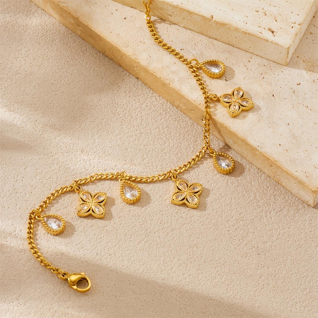 Classic  4pcs Synthetic Zirconia Pendant Women's Fashionable Bracelet Made of Stainless Steel Material Suitable for Daily and Street Wear Elegant and Romantic Gift