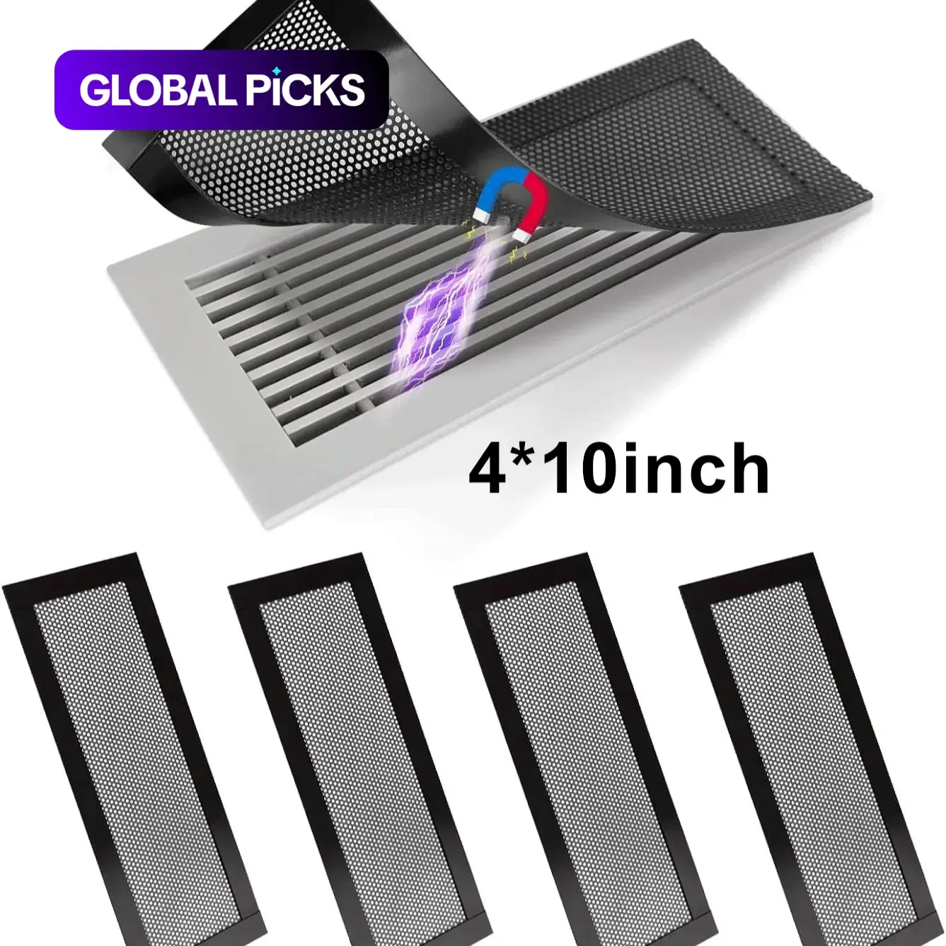 Magnetic Vent Cover, 4 Count Mesh Grille, Heating, Airflow, Cooling, Ventilation, Dust Protection, Dust & Debris Prevention, Pest Control, Ideal for Ceiling And Floor Vents