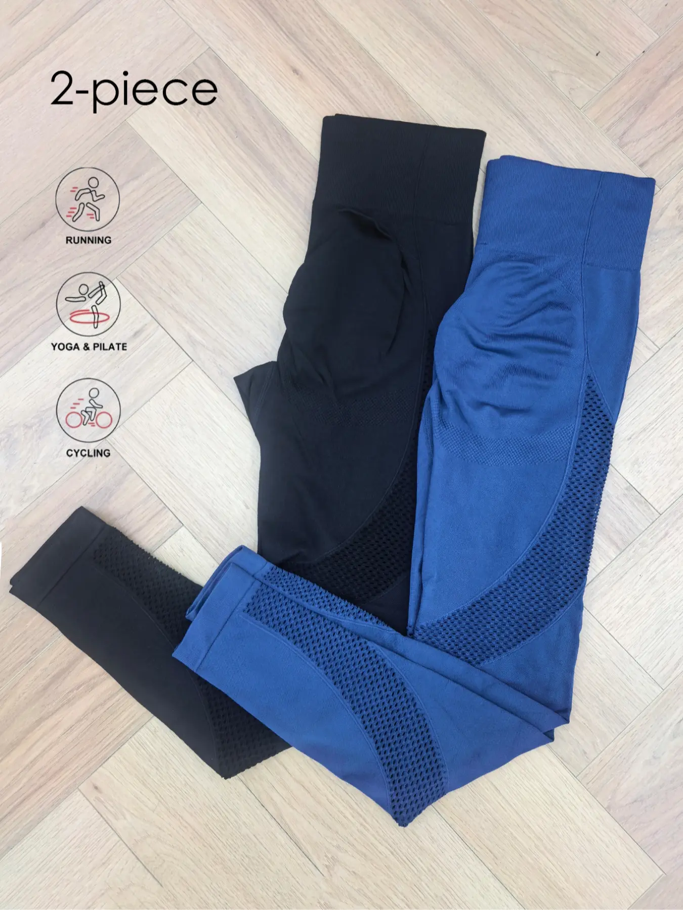 2-Pack Seamless High Elasticity Sports Yoga Workout Tight Pants, Mesh Compression Athletic Fitness Leggings for Fitness & Gym Training