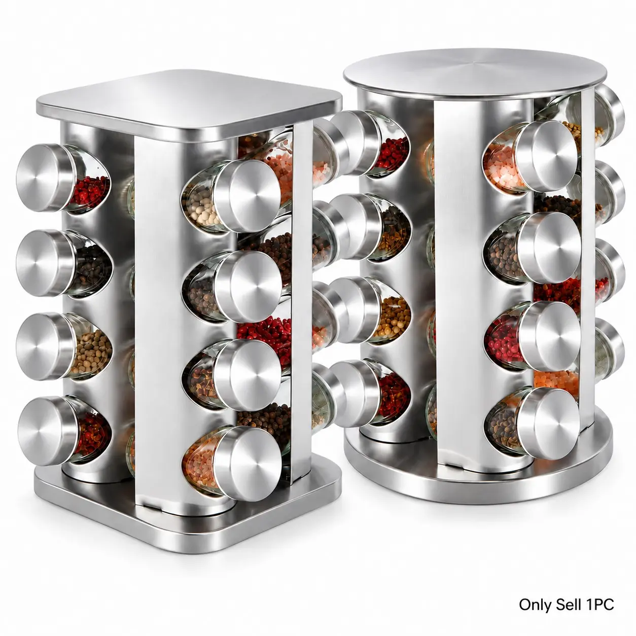 360 Rotating Spice Bottle Set, Stainless Steel Seasoning Jars, Multi-Layer Kitchen Herb Rack, No Installation Required, Easy Storage Solution, Kitchen Gadgets