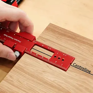 Aluminum Alloy Woodworking Pocket Ruler with Slider — Square T-Ruler & T-Track Reference Gauge — Inch & Metric Scales — 45°/90° Angle Straight-Edge Scribing Tool — Positioning & Marking Ruler for DIY Woodworking