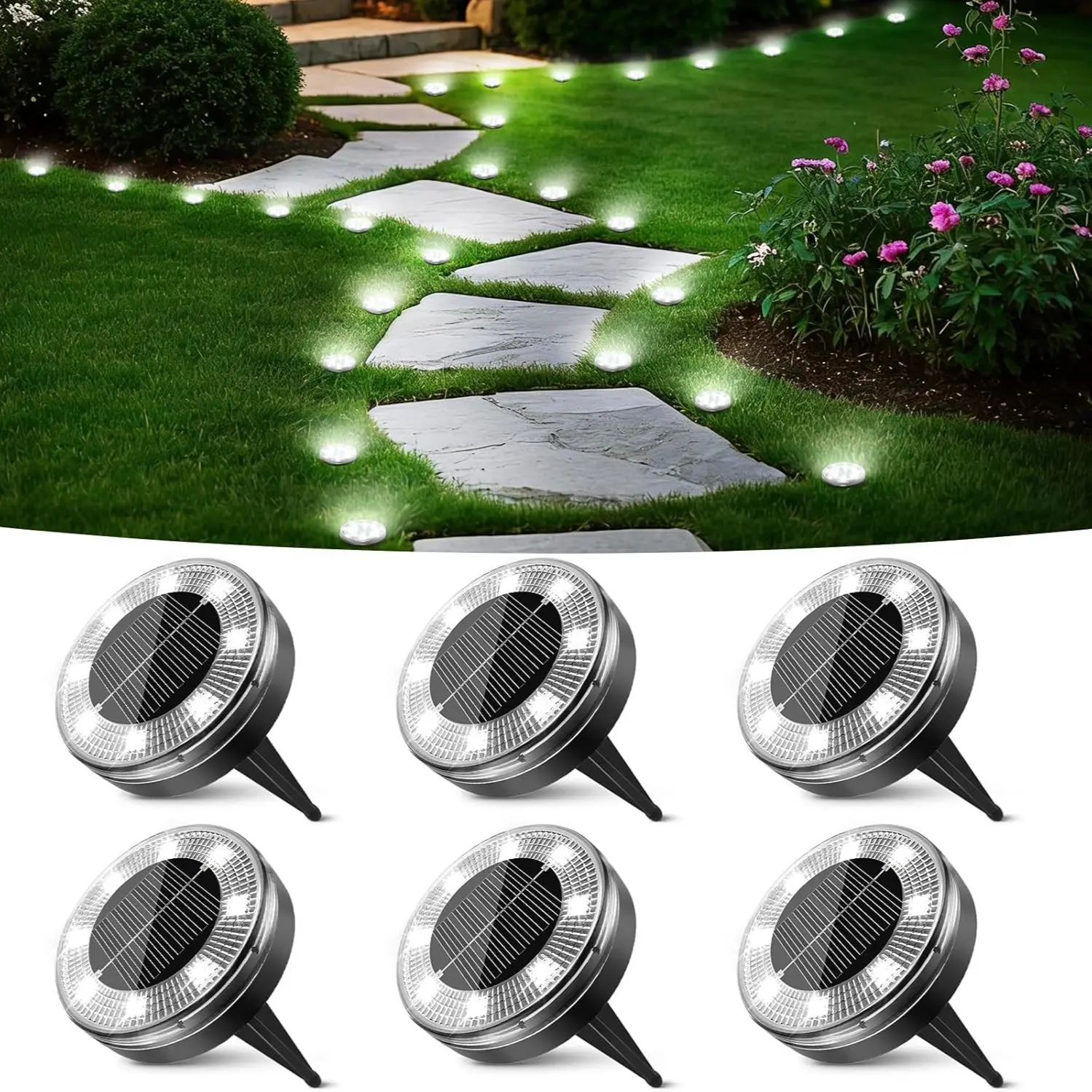 Mini Solar Ground Lights, Flat Waterproof Outdoor Solar Illuminated Disc Lights, 2.3-Inch Small Solar Garden Lights for Landscape Lighting on Pathways, Gardens, Yards, Lawns and Walkways, Solar Patio Lights