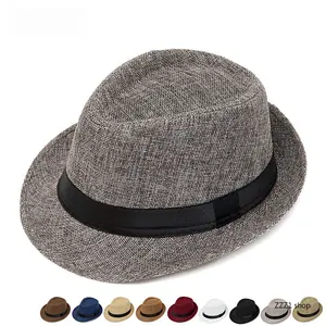 Classic Trilby Style Fedora Hat, Breathable Linen Summer Sun Hat with Black Band for Men & Women for Outdoor Beach Travel, Fedora Hats