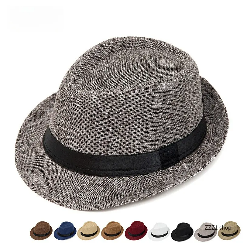 Classic Trilby Style Fedora Hat, Breathable Linen Summer Sun Hat with Black Band for Men & Women for Outdoor Beach Travel, Fedora Hats