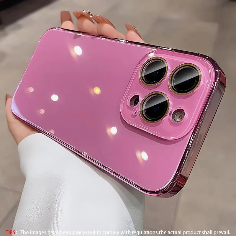 Electroplating original color ice sensitive glass phone case suitable for iPhone 17/16/15/14/13 Pro Max Plus, Shockproof, Protective, Stylish protective cover, with glass lens and anti-drop protection covers