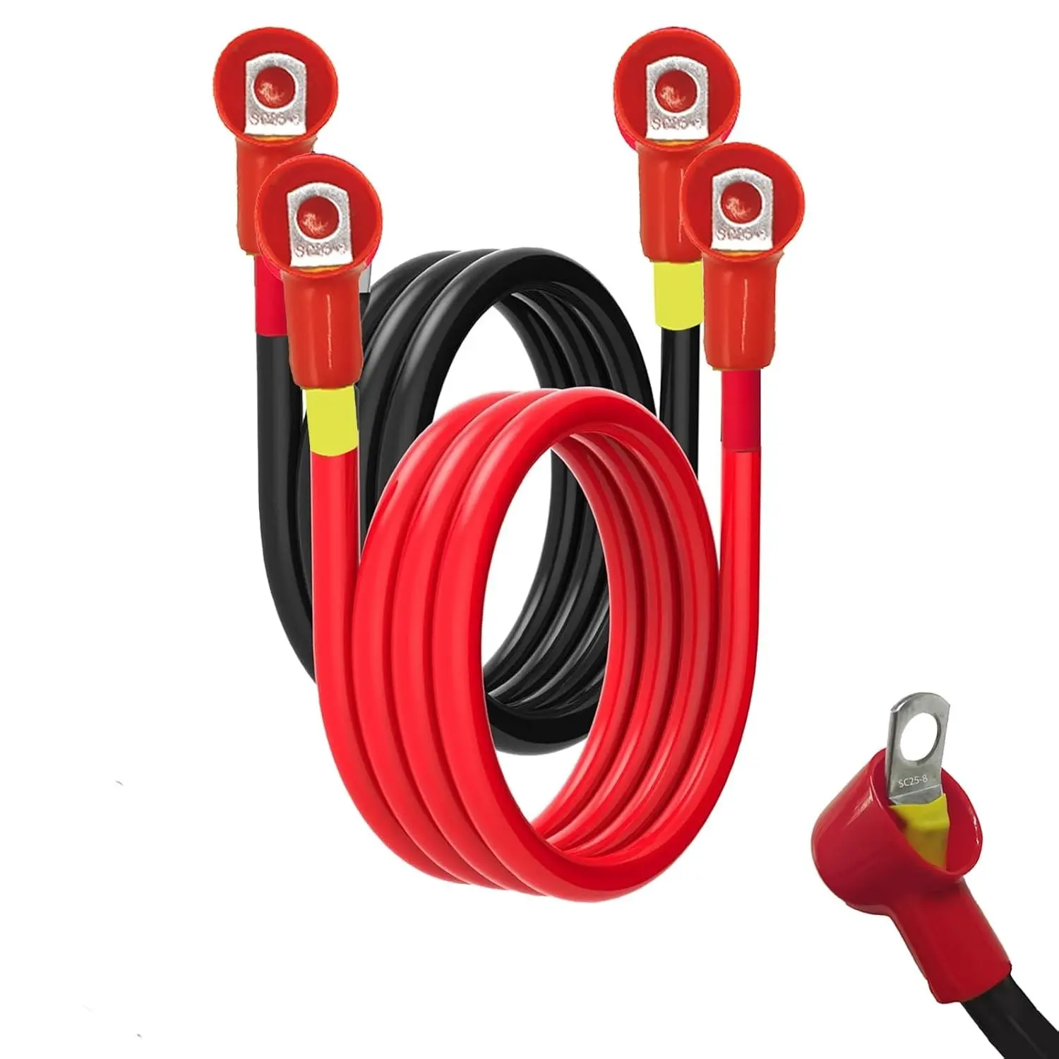 4 AWG Battery Cable with 3/8" Terminals, 6FT 4 Gauge Pure Copper Battery Inverter Cables Power Inverter Wire Set for Automotive Solar Marine Boat RV Car Motorcycle (6FT 2PCS)
