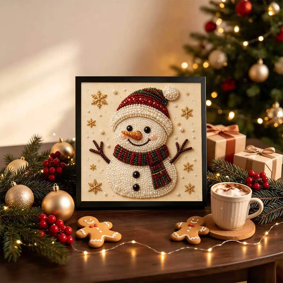 Christmas Pearl Art DIY Kit, Warm Snowman 5D Diamond Painting, Adult Craft, Fall Home Decor, Beginner Friendly, Party Gift, Stress Relief